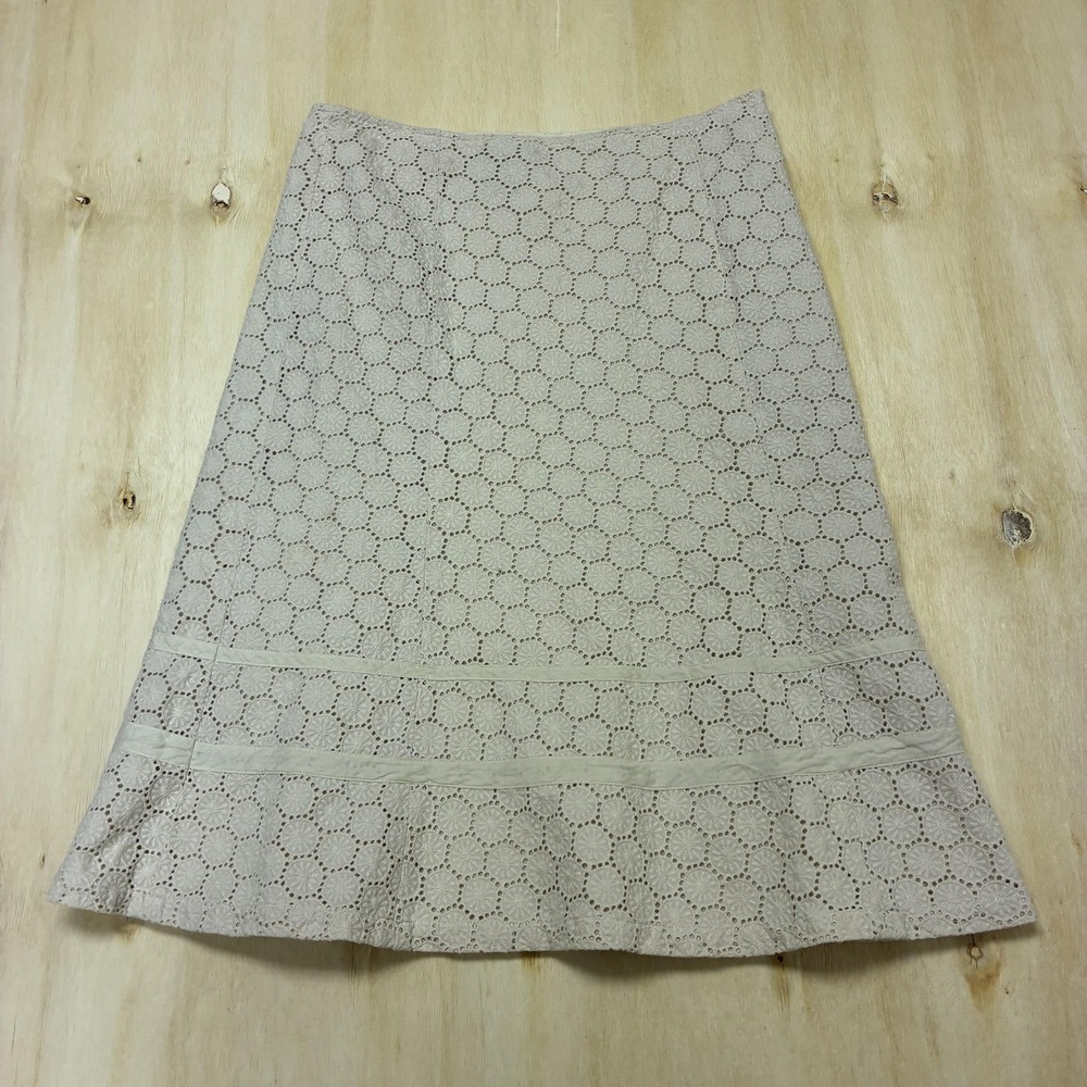 Willi Smith Skirt Womens 4 White Lace Eyelet Geometric A-Line Knee Length Lined